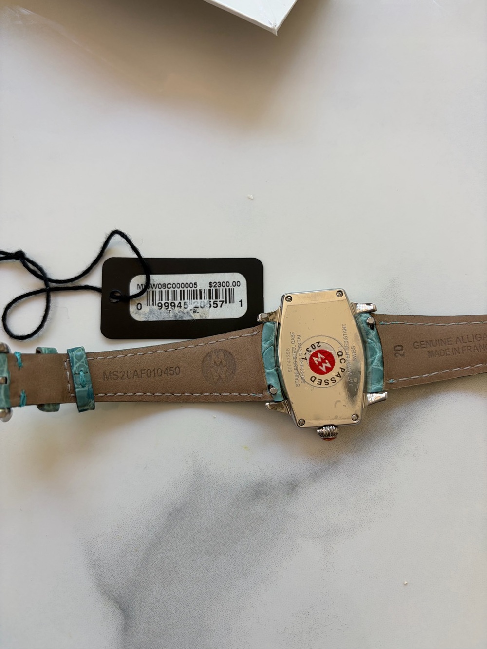 Michele Turquoise Leather Strap Watch with diamond detailing